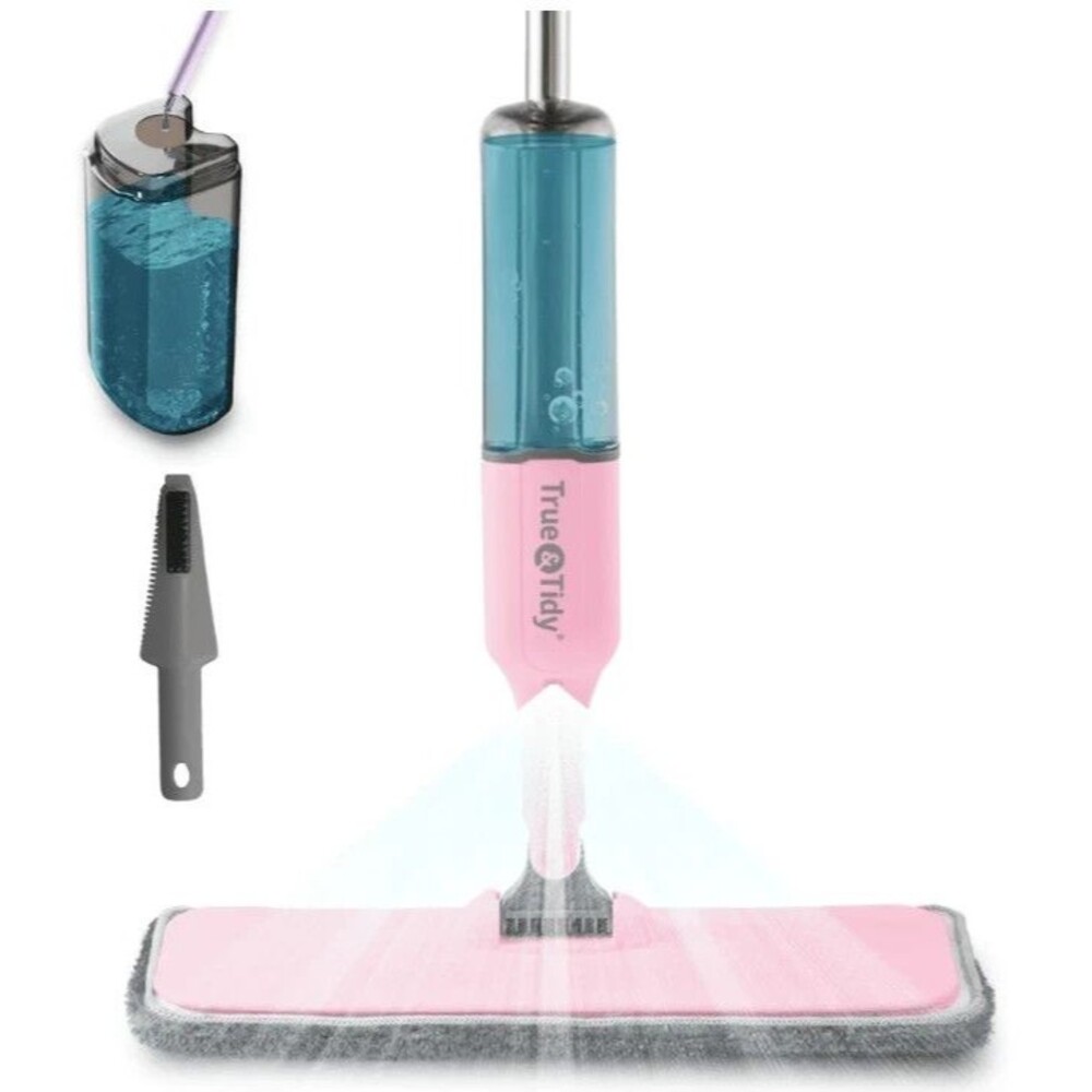 True & Tidy SPRAY-250 Multi-Surface Spray Mop Refillable Bottle Microfiber Pink